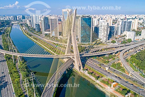  Picture taken with drone of the Octavio Frias de Oliveira Brigde (2008)  - Sao Paulo city - Sao Paulo state (SP) - Brazil