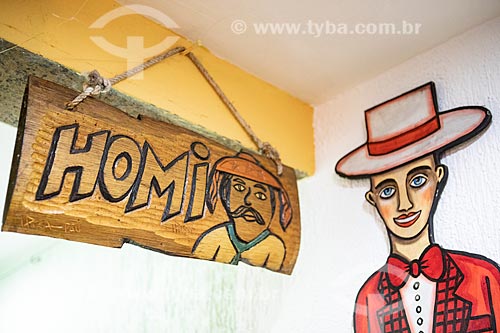  Detail of mens bathroom signage board - restaurant - Luiz Gonzaga Northeast Traditions Centre  - Rio de Janeiro city - Rio de Janeiro state (RJ) - Brazil