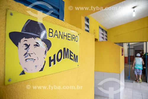  Detail of mens bathroom signage board - Luiz Gonzaga Northeast Traditions Centre  - Rio de Janeiro city - Rio de Janeiro state (RJ) - Brazil
