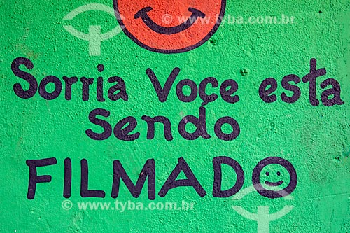  Detail of device that says: Smile you are being filmed - Luiz Gonzaga Northeast Traditions Centre  - Rio de Janeiro city - Rio de Janeiro state (RJ) - Brazil