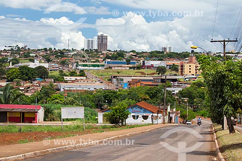  View of the 106th Street with the Joao Joaquim de Carvalho Viaduct in the background  - Jatai city - Goias state (GO) - Brazil