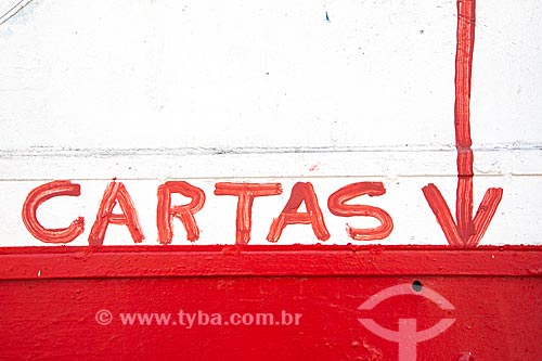  Detail of placard that says: letters  - Rio de Janeiro city - Rio de Janeiro state (RJ) - Brazil