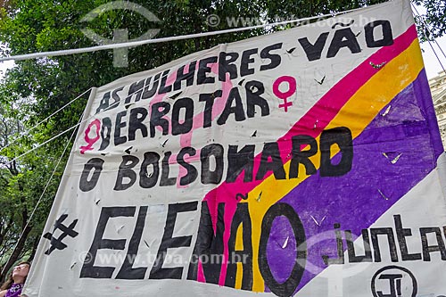  Detail of poster during the demonstration #EleNao (#HimNo) against the candidate for the presidency Jair Bolsonaro  - Rio de Janeiro city - Rio de Janeiro state (RJ) - Brazil