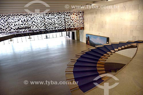  Interior of the Itamaraty Palace - view from above the Hall of Receptions with the helical staircase and the bottom panel Trellis by Athos Bulcao of the Hall of the Treaties  - Brasilia city - Distrito Federal (Federal District) (DF) - Brazil