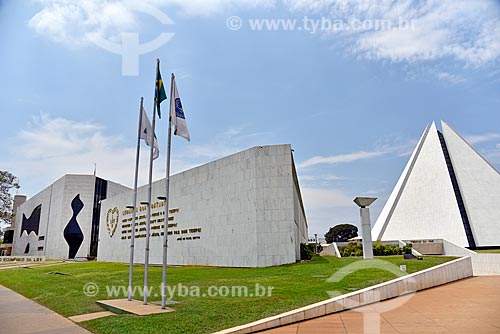  View of the Ecumenical Parliament of the Legion of Good Will with the Good Will Temple in the background  - Brasilia city - Distrito Federal (Federal District) (DF) - Brazil