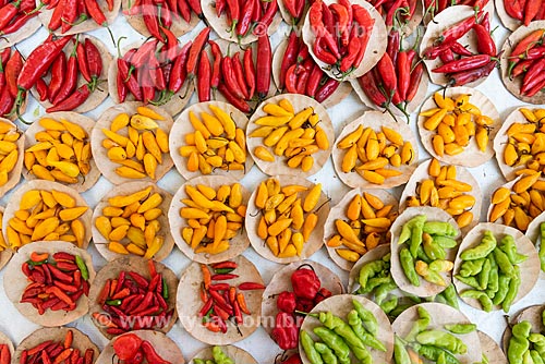  Detail of varieties pepper to sale - street fair - Nicaragua Square  - Rio de Janeiro city - Rio de Janeiro state (RJ) - Brazil