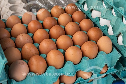  Detail of brown eggs to sale - street fair - Nicaragua Square  - Rio de Janeiro city - Rio de Janeiro state (RJ) - Brazil