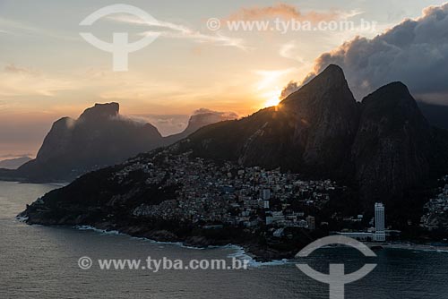  Aerial photo of the Morro Dois Irmaos (Two Brothers Mountain) with the Rock of Gavea in the background during the sunset  - Rio de Janeiro city - Rio de Janeiro state (RJ) - Brazil