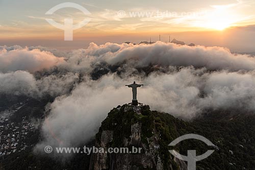  Aerial photo of the Christ the Redeemer during the sunset with fog  - Rio de Janeiro city - Rio de Janeiro state (RJ) - Brazil