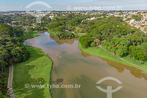  Picture taken with drone of the artificial lake - Sao Lourenco Park (1972)  - Curitiba city - Parana state (PR) - Brazil