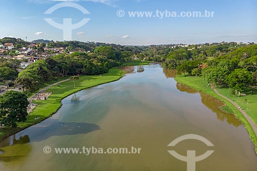  Picture taken with drone of the artificial lake - Sao Lourenco Park (1972)  - Curitiba city - Parana state (PR) - Brazil