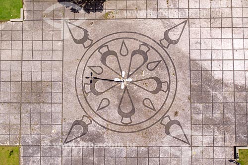  Picture taken with drone of the Graphics on the floor of Iguassu River Square with araucaria nuts designs  - Curitiba city - Parana state (PR) - Brazil