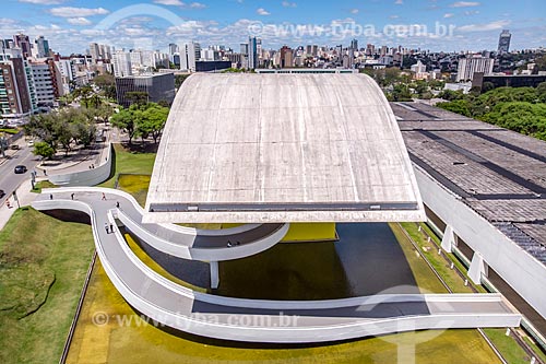  Picture taken with drone of the side facade of Oscar Niemeyer Museum  - Curitiba city - Parana state (PR) - Brazil