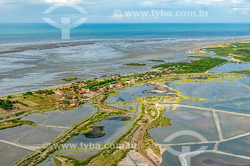  Picture taken with drone of the salt evaporation ponds - Icapui city waterfront  - Icapui city - Ceara state (CE) - Brazil