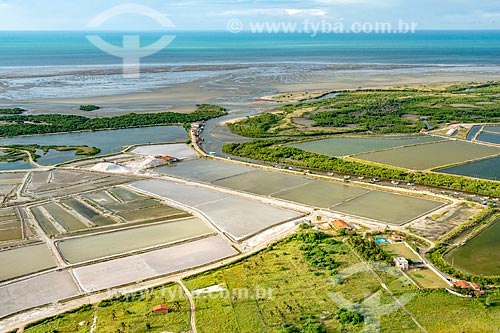  Picture taken with drone of the salt evaporation ponds - Icapui city waterfront  - Icapui city - Ceara state (CE) - Brazil