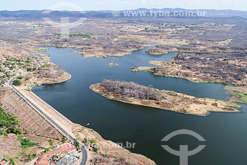  Picture taken with drone of the Saint Gonçalo Dam (1936) during dry season  - Sousa city - Paraiba state (PB) - Brazil