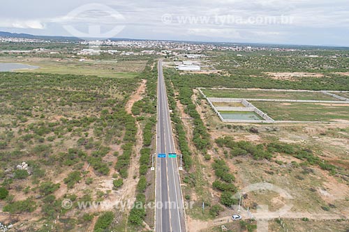  Picture taken with drone of the snippet of BR-427 highway with the future sewage treatment station of Caico city to the right  - Caico city - Rio Grande do Norte state (RN) - Brazil