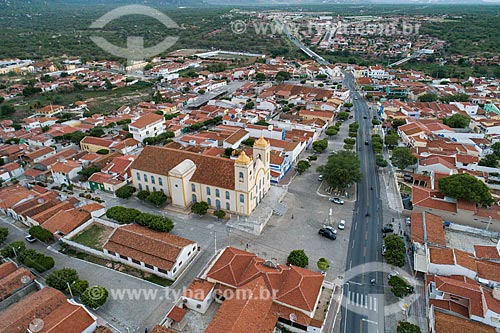  Picture taken with drone of the Our Lady of Guides Mother Church (1737) with urban snippet of BR-427 highway  - Acari city - Rio Grande do Norte state (RN) - Brazil