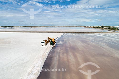  Picture taken with drone of the extraction of salt evaporation ponds  - Macau city - Rio Grande do Norte state (RN) - Brazil
