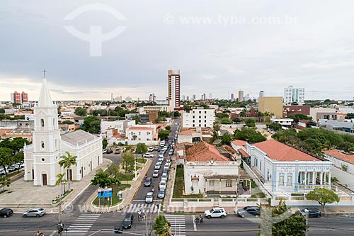  Picture taken with drone of the Saint Vincent Church (1915) - to the left - with the Mossoro City Hall - to the right  - Mossoro city - Rio Grande do Norte state (RN) - Brazil