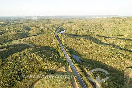  Picture taken with drone of the snippet of Santos Dumont Highway (BR-116)  - Barro city - Ceara state (CE) - Brazil