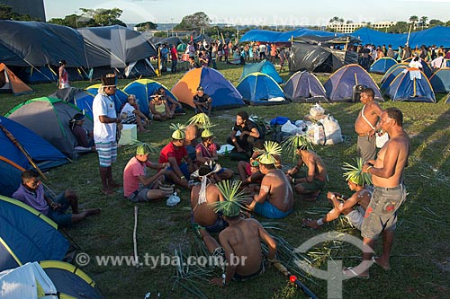  Dance ritual of Pankararu tribe during the 15th Free Land Camp - Esplanade of Ministries  - Brasilia city - Distrito Federal (Federal District) (DF) - Brazil