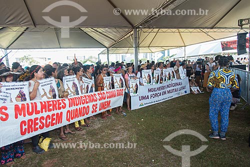  Posters against violence against women during the 15th Free Land Camp  - Brasilia city - Distrito Federal (Federal District) (DF) - Brazil