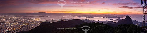  View of the dawn - Maracana Stadium - to the left - Christ the Redeemer - to the right - with the Sugarloaf in the background from Sumare Mountain  - Rio de Janeiro city - Rio de Janeiro state (RJ) - Brazil