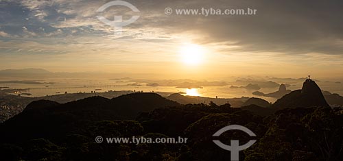  View of the dawn - Christ the Redeemer with the Sugarloaf in the background from Sumare Mountain  - Rio de Janeiro city - Rio de Janeiro state (RJ) - Brazil