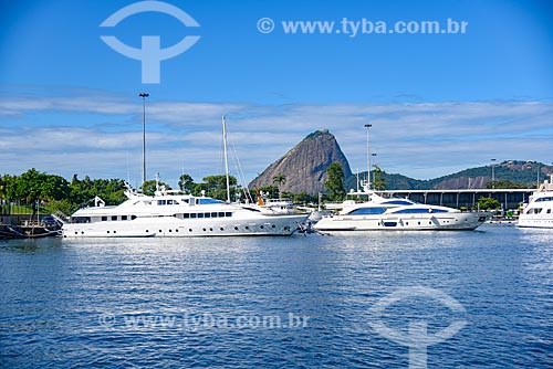  Berthed motorboats - Marina da Gloria (Marina of Gloria) with the Sugarloaf in the background  - Rio de Janeiro city - Rio de Janeiro state (RJ) - Brazil