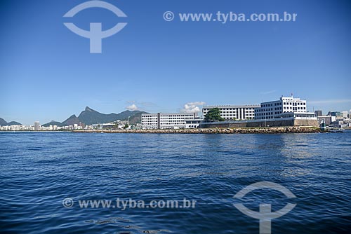  View of Brazilian Naval Academy during sightseeing boat from Guanabara Bay with the Christ the Redeemer in the background  - Rio de Janeiro city - Rio de Janeiro state (RJ) - Brazil