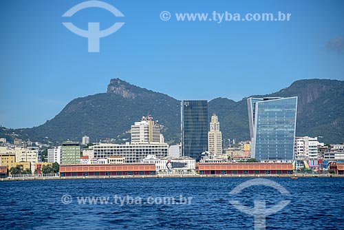  View of Christ the Redeemer, Headquarters Building of the L Oréal Brasil and Vista Guanabara Building during sightseeing boat from Guanabara Bay  - Rio de Janeiro city - Rio de Janeiro state (RJ) - Brazil