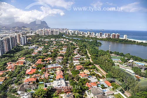  Aerial photo of the residential condominium near to Marapendi Lagoon with the Rock of Gavea in the background  - Rio de Janeiro city - Rio de Janeiro state (RJ) - Brazil