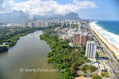  Aerial photo of the Marapendi Lagoon with the Barra da Tijuca Beach - to the right - and Rock of Gavea in the background  - Rio de Janeiro city - Rio de Janeiro state (RJ) - Brazil