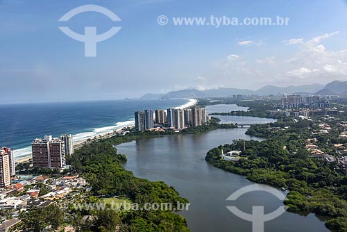  Aerial photo of the Marapendi Lagoon with the Barra da Tijuca Beach - to the left  - Rio de Janeiro city - Rio de Janeiro state (RJ) - Brazil