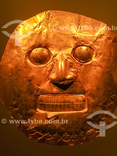  Detail of gold mask of the Calima region - Museo del Oro (Museum of Gold)  - Bogota city - Cundinamarca department - Colombia