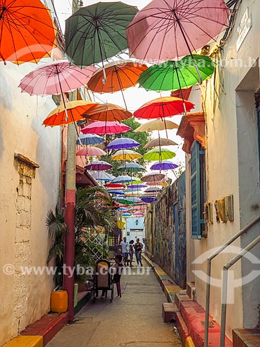  Street decorated with umbrella  - Cartagena city - Bolivar department - Colombia