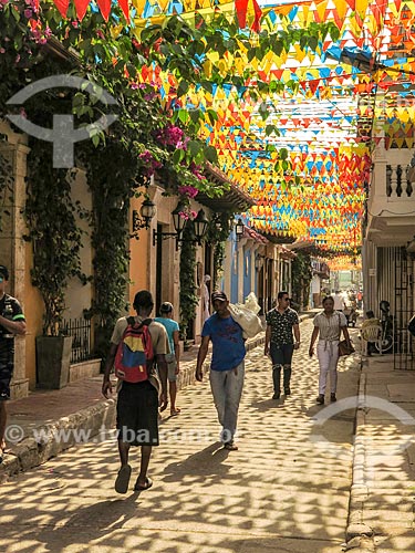 Street decorated with flags  - Cartagena city - Bolivar department - Colombia