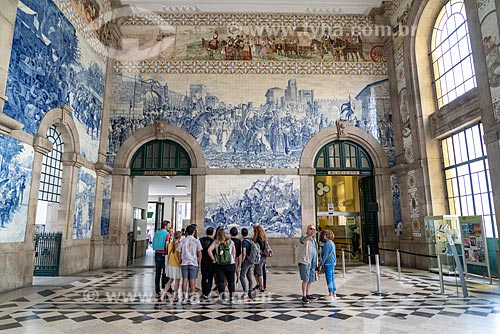  Portuguese tiles panel inside of the Sao Bento train station  - Porto city - Porto district - Portugal