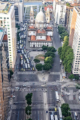  Aerial photo of the crossroad of Presidente Vargas Avenue with Rio Branco Avenue with the Our Lady of Candelaria Church (1609) in the background  - Rio de Janeiro city - Rio de Janeiro state (RJ) - Brazil