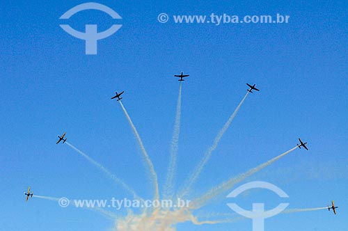  Airplanes of Smoke Squadron doing aerobatic maneuvers  - Sao Jose do Rio Preto city - Sao Paulo state (SP) - Brazil