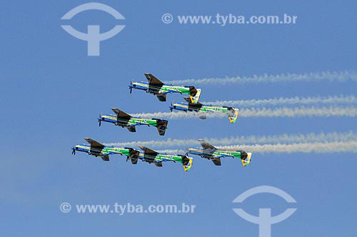  Airplanes of Smoke Squadron doing aerobatic maneuvers  - Sao Jose do Rio Preto city - Sao Paulo state (SP) - Brazil