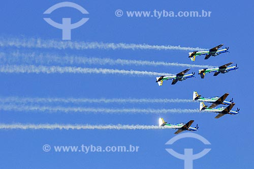  Airplanes of Smoke Squadron doing aerobatic maneuvers  - Sao Jose do Rio Preto city - Sao Paulo state (SP) - Brazil