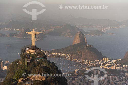  Aerial photo of the Christ the Redeemer with the Sugarloaf in the background  - Rio de Janeiro city - Rio de Janeiro state (RJ) - Brazil