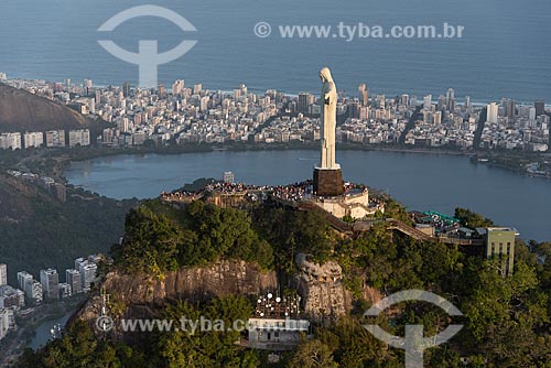  Aerial photo of the Christ the Redeemer (1931) with the Rodrigo de Freitas Lagoon in the background  - Rio de Janeiro city - Rio de Janeiro state (RJ) - Brazil