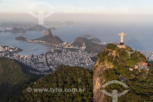  Aerial photo of the Christ the Redeemer (1931) with the Sugarloaf in the background  - Rio de Janeiro city - Rio de Janeiro state (RJ) - Brazil