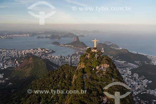  Aerial photo of the Christ the Redeemer (1931) with the Sugarloaf in the background  - Rio de Janeiro city - Rio de Janeiro state (RJ) - Brazil