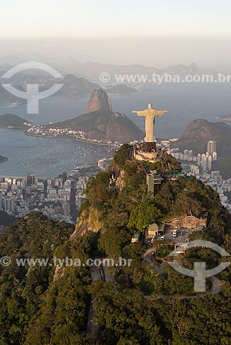  Aerial photo of the Christ the Redeemer (1931) with the Sugarloaf in the background  - Rio de Janeiro city - Rio de Janeiro state (RJ) - Brazil