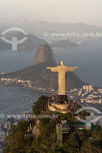  Aerial photo of the Christ the Redeemer (1931) with the Sugarloaf in the background  - Rio de Janeiro city - Rio de Janeiro state (RJ) - Brazil