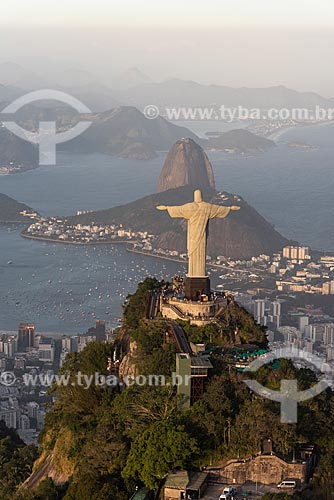  Aerial photo of the Christ the Redeemer (1931) with the Sugarloaf in the background  - Rio de Janeiro city - Rio de Janeiro state (RJ) - Brazil